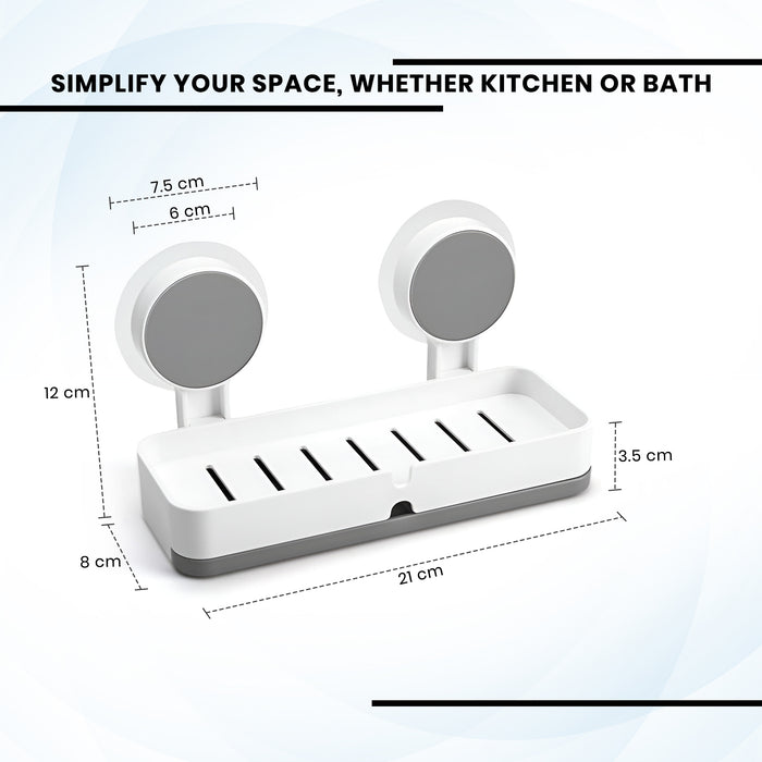 IBL 03-SS iBELL Non-Perforated Soap Dish | Hollowed-Out Soap Holder with Removable Drain Plate | Keeps Soap Dry | White | Adhesive Included