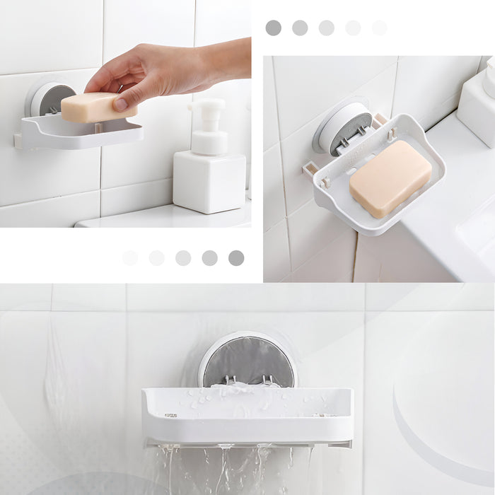 IBL 06-SS iBELL Wall Mounted Soap Holder for Shower | Self-Draining Soap Dish | Bar Soap Saver Container for Bathroom | White | Adhesive Included