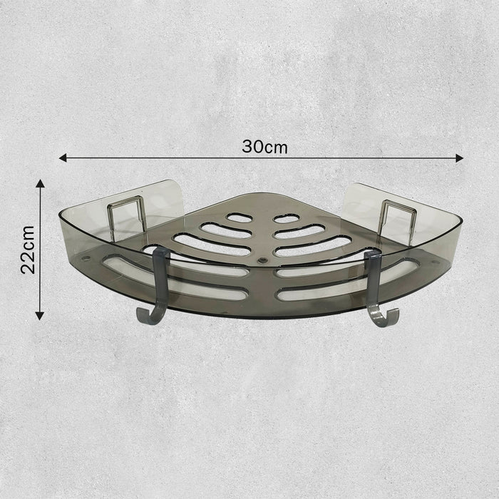 IBL 21-CX iBELL Bathroom Corner Shelf with Hooks | Toilet Shelf | Easy to Install Waterproof Plastic Triangle Storage Rack for Toilet & Bathroom | Grey Finish