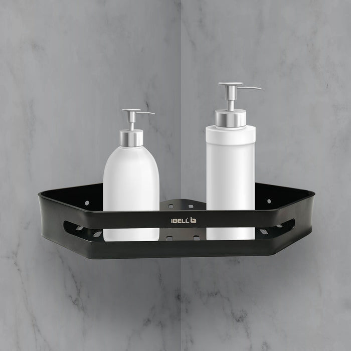 IBL 25-CX iBELL Bathroom Corner Shelf | Toilet Shelf | Easy to Install Waterproof Large Triangle Storage Rack for Toilet & Bathroom - Matt Black Steel