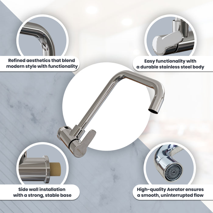 28-Z1 iBell Beam Wall-Mount Sink Tap for Kitchen - Single Lever Kitchen Faucet - Chrome Finish - Kitchen Water Tap with Swivel Spout - Easy Function, Versatile Design