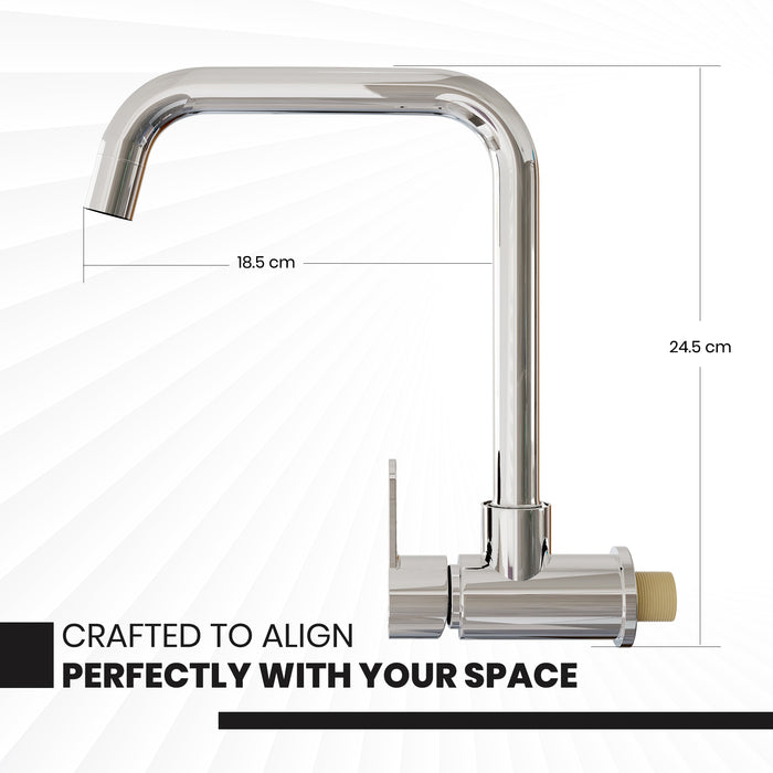 28-Z1 iBell Beam Wall-Mount Sink Tap for Kitchen - Single Lever Kitchen Faucet - Chrome Finish - Kitchen Water Tap with Swivel Spout - Easy Function, Versatile Design