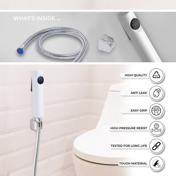 IBL 33-AB iBELL Health Faucet Gun Bathroom faucets Sprayer for Toilets, Bidet and Diaper Sprayer Gun with 1.2 Meter Premium Steel Hose and Wall Hook, Complete DIY Kit-white colour