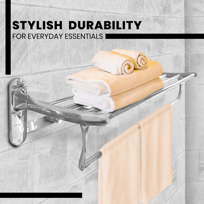 IBL 39-SS iBELL 57 cm (22.5-Inch) Classic Stainless Steel Folding Towel Rack for Bathroom | 90° Foldable Space-Saving Towel Stand | Towel Hanger | Bathroom Accessories