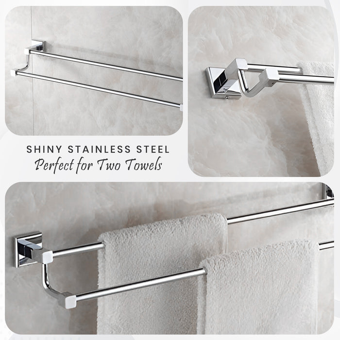 IBL 40-SS iBELL Stainless Steel Towel Rod | Wall-Mounted Double Rail Napkin Holder | Multipurpose Hanger Storage Stand | Bathroom & Kitchen Accessories 