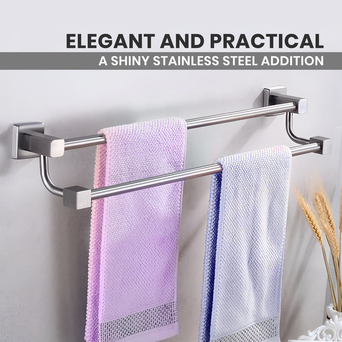 IBL 40-SS iBELL Stainless Steel Towel Rod | Wall-Mounted Double Rail Napkin Holder | Multipurpose Hanger Storage Stand | Bathroom & Kitchen Accessories 