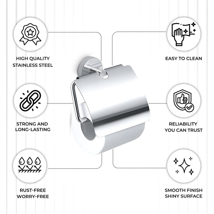 IBL 44-PS iBELL Toilet Paper Roll Holder for Bathroom | Stainless Steel Toilet Tissue Holder | Wall-Mounted Toilet Roll Stand | Bathroom Accessories - Chrome