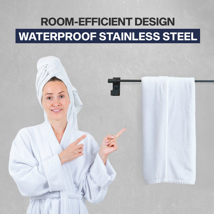 IBL 49-GH iBELL 60 cm (24-Inch) Wall Mount Stainless Steel Towel Rod with 2 Hooks for Loofah or Bathing Sponge | Anti-Rust Towel Rack for Bathroom | Dark Grey