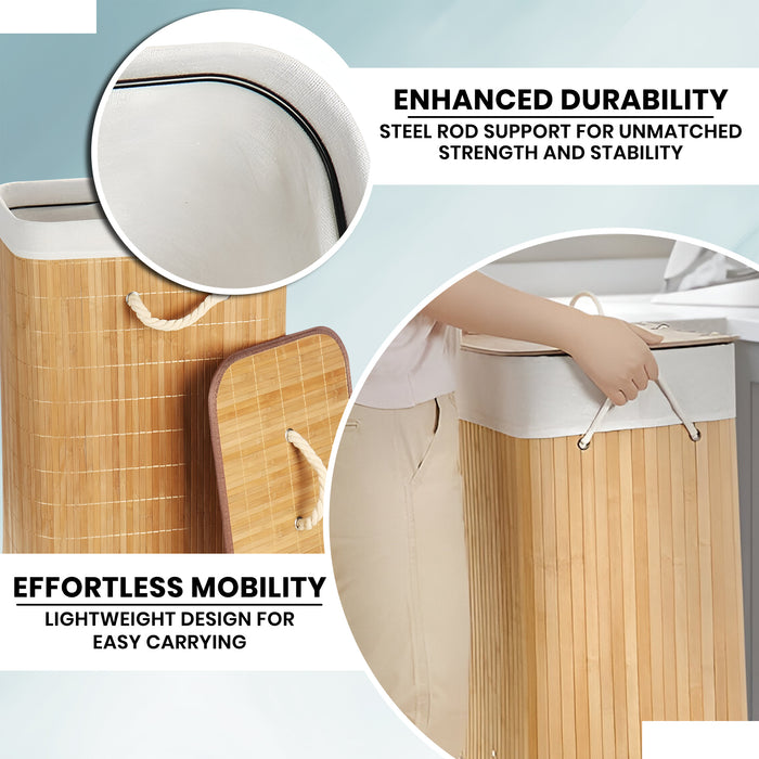 IBL 50-AS iBELL Foldable Square Bamboo Laundry Basket with Lid | Sustainable & Eco-Friendly | Travel Essential | Solid Laundry Basket | Easy to Carry (1 Pc, Wood Finish)