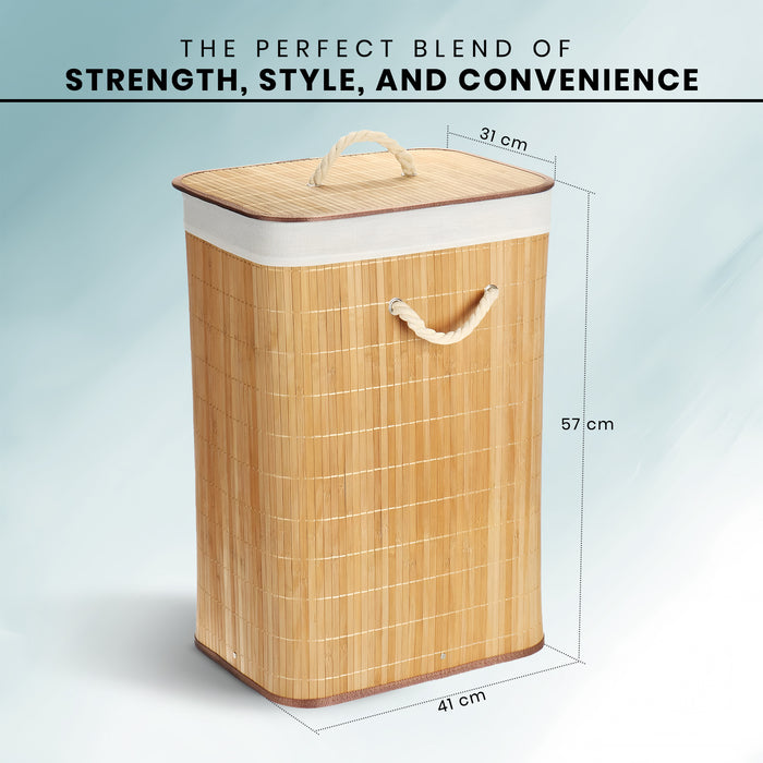 IBL 50-AS iBELL Foldable Square Bamboo Laundry Basket with Lid | Sustainable & Eco-Friendly | Travel Essential | Solid Laundry Basket | Easy to Carry (1 Pc, Wood Finish)