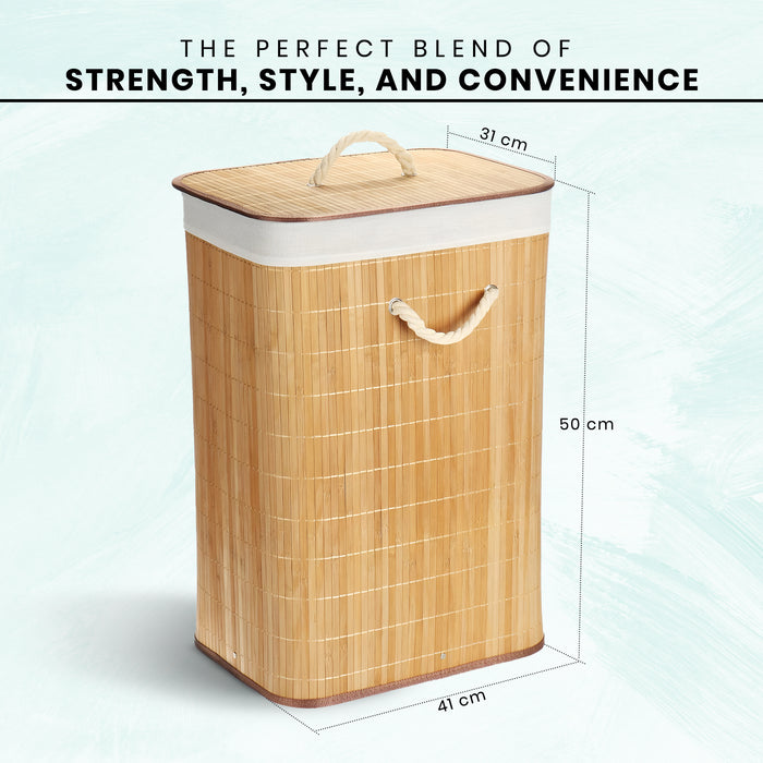 IBL 60-AS iBELL Foldable Square Bamboo Laundry Basket with Lid | Sustainable & Eco-Friendly | Travel Essential | Solid Laundry Basket | Easy to Carry (1 Pc, Wood Finish)