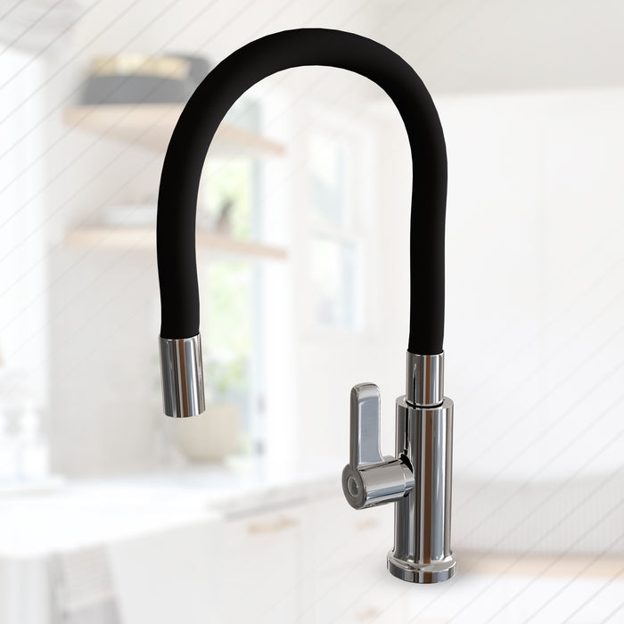 IBL 62-Z1 iBell Swan Neck Kitchen Faucet with Flexible Swivel Spout - Black & Chrome Finish