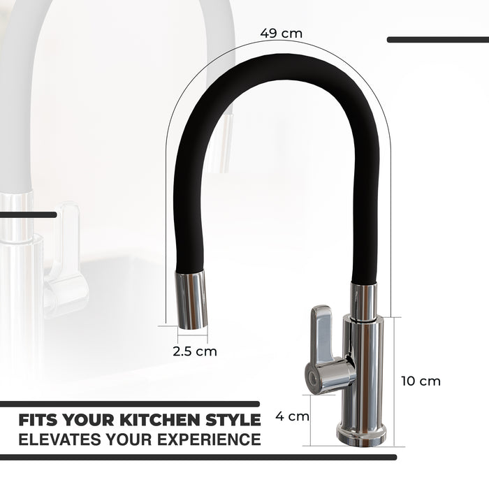 IBL 62-Z1 iBell Swan Neck Kitchen Faucet with Flexible Swivel Spout - Black & Chrome Finish