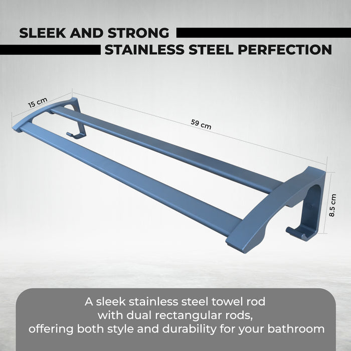 IBL 66-HB iBELL 59 cm (23-Inch) Wall Mounted Double Towel Rod with Hooks, Stainless Steel, Dark Grey Finish