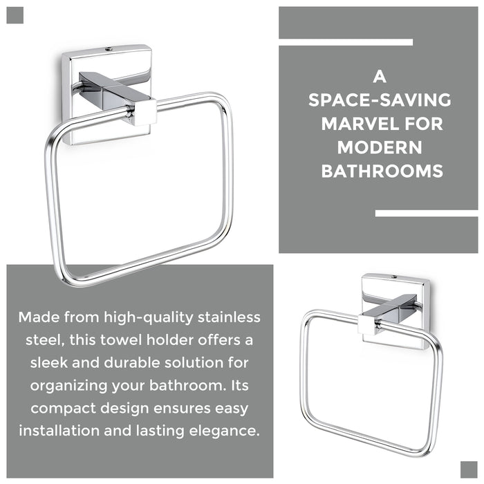 IBL 66-SH iBELL Stainless Steel Square Towel Ring | Towel Holder for Bathroom & Washbasin | Napkin Ring with Chrome Finish - 16 cm