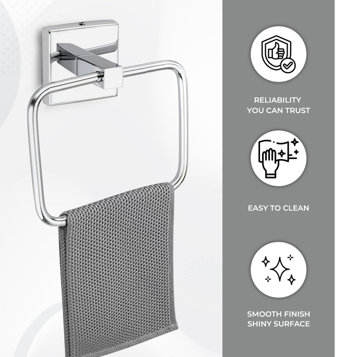 IBL 66-SH iBELL Stainless Steel Square Towel Ring | Towel Holder for Bathroom & Washbasin | Napkin Ring with Chrome Finish - 16 cm