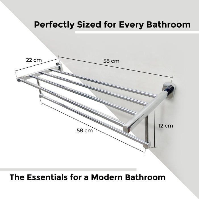 IBL 66-SS iBELL Stainless Steel Towel Rack with Rod/Towel Hanger for Bathroom/Towel Holder/Stand/Bathroom Accessories – 58 cm (22.8 inch) - Chrome Finish