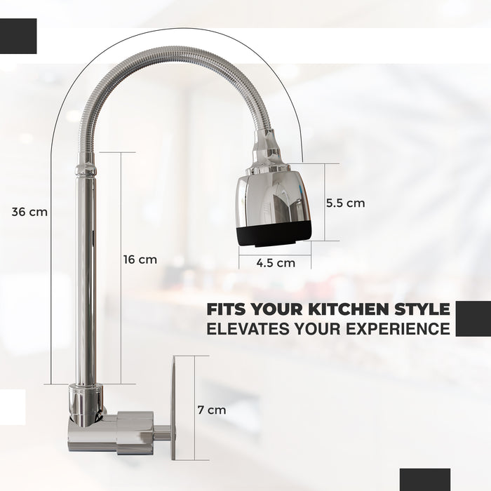 IBL 72-Z1 iBell Dual Flow Chrome Wall Mount Kitchen Sink Tap with Flexible Neck - Dual Sprayer Function for Home and Commercial Use