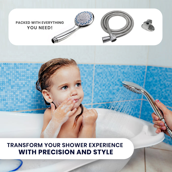 IBL 90 AB iBELL 3-Function ABS Shower Head | Water-Saving Rain Shower Head | Chrome Finish with Silica Gel Outlet | Includes 150 cm Stainless Steel Hose | Bathroom Accessories