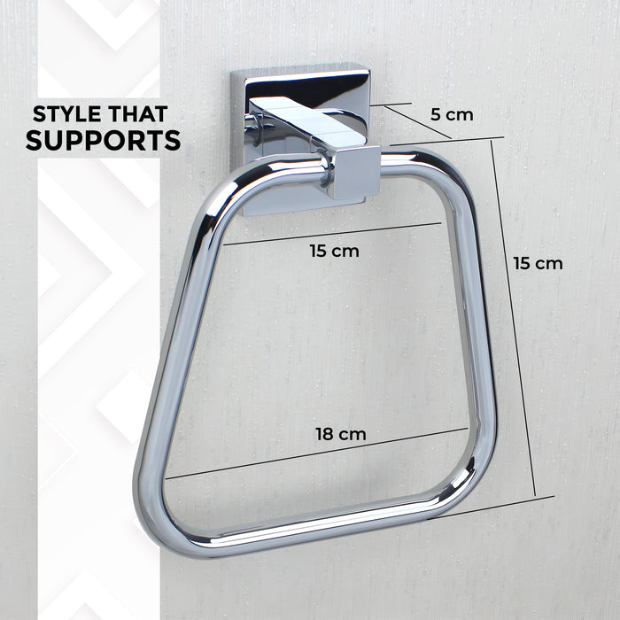 IBL 91-SH iBELL Triangle Towel Ring | Towel Holder for Bathroom, Kitchen & Washbasin | Hand Towel Stand & Napkin Holder | Cloth Hanger - Silver (Pack of 1)