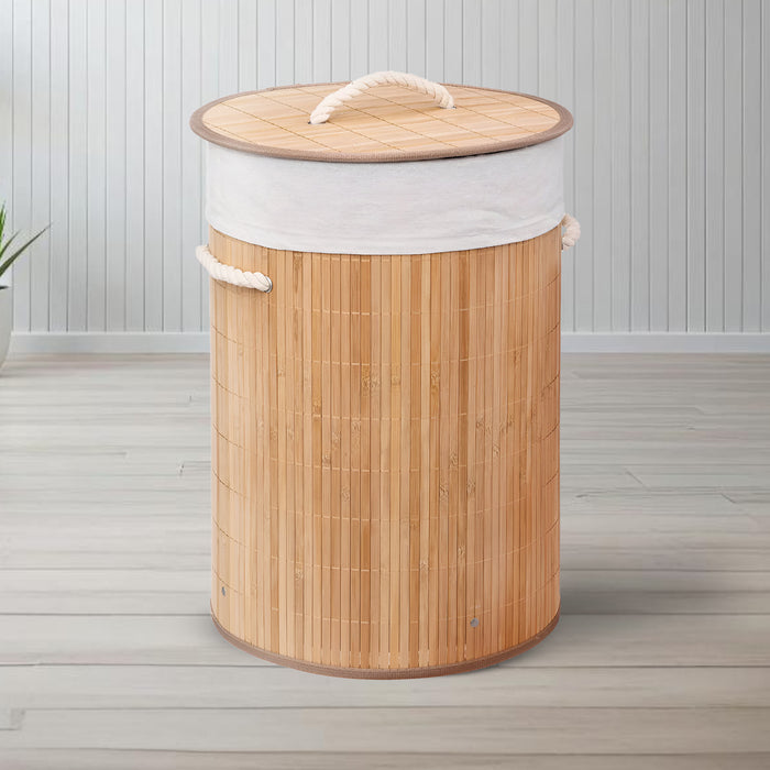 IBL 98-AS iBELL Foldable Bamboo Laundry Basket with Lid | Sustainable & Eco-Friendly | Travel Essential | Solid Laundry Basket | Easy to Carry (1 Pc, Wood Finish)