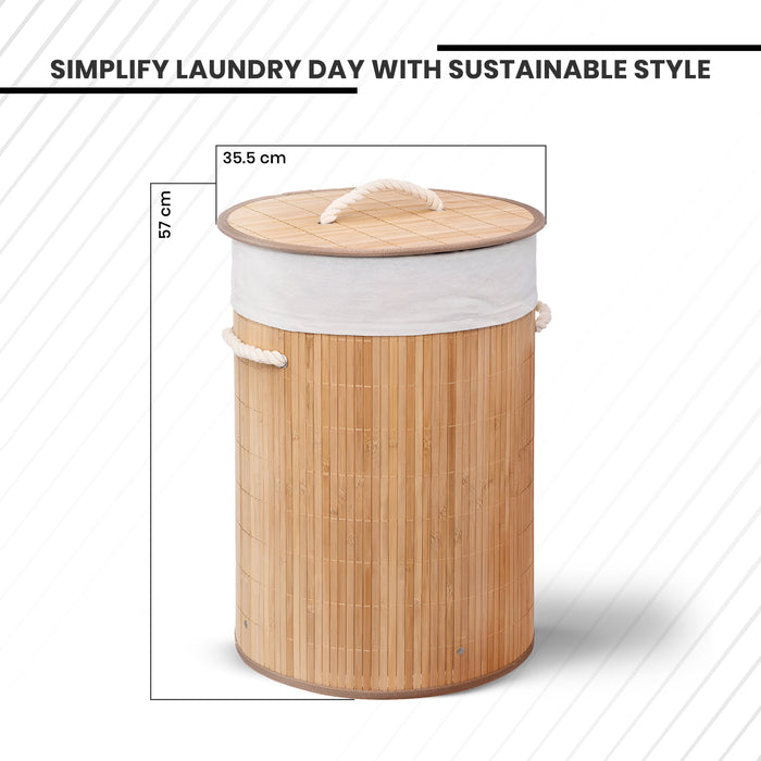 IBL 98-AS iBELL Foldable Bamboo Laundry Basket with Lid | Sustainable & Eco-Friendly | Travel Essential | Solid Laundry Basket | Easy to Carry (1 Pc, Wood Finish)