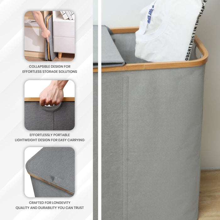 IBL 98-SB iBELL Laundry Basket With Lid Large Dirty Clothes Hamper Waterproof Collapsible Laundry Hamper-grey (54x34x50cm)