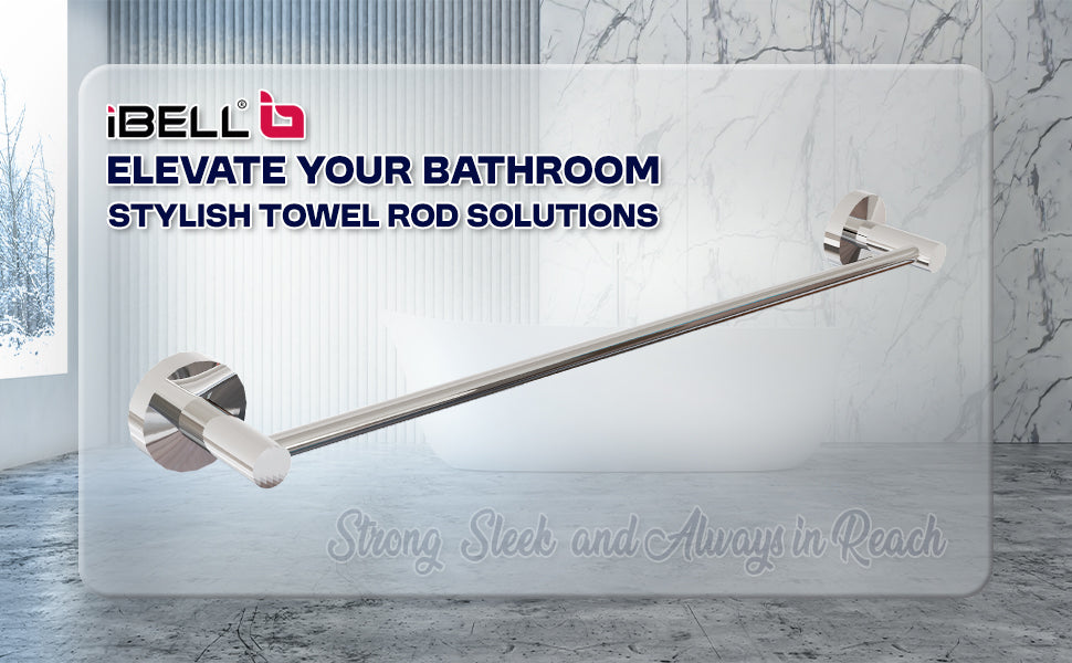 IBL 10-SH iBELL Single Towel Bar for Bathroom, Stainless Steel Wall-Mounted Towel Holder with Screws – Polished Chrome, 62 cm, Hotel Style