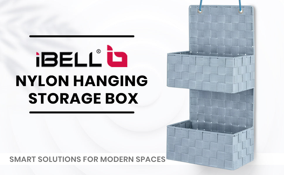 IBL 16-SB iBELL Nylon Hanging Storage Box for Clothes | Wardrobe Organizer | Cloth Storage Box | Pack of 2 | Blue Polka Dot Design