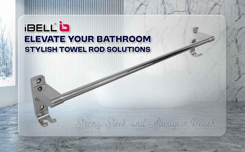 IBL 22-SH iBELL 60 cm (24-Inch) Wall Mount Stainless Steel Towel Rod with 2 Hooks for Loofah or Bathing Sponge | Anti-Rust Towel Rack for Bathroom