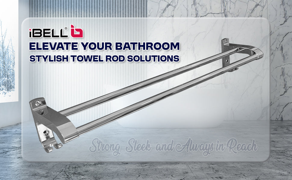 IBL 27-SH iBELL 59 cm (23-Inch) Double Towel Rod with Hooks, Wall Mounted Chrome Finish Stainless Steel Double Bar Towel Holder for Bathroom and Home