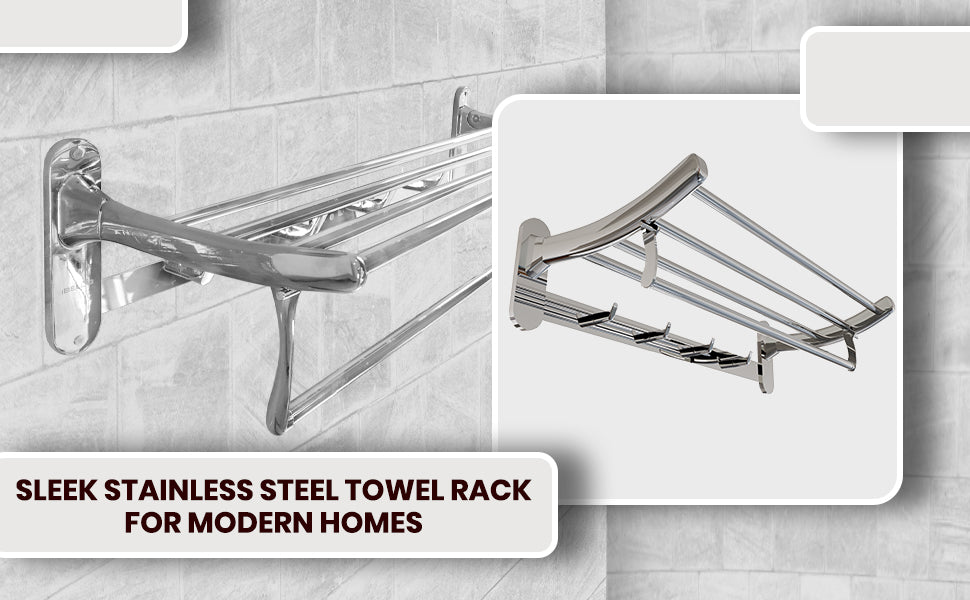 IBL 39-SS iBELL 57 cm (22.5-Inch) Classic Stainless Steel Folding Towel Rack for Bathroom | 90° Foldable Space-Saving Towel Stand | Towel Hanger | Bathroom Accessories