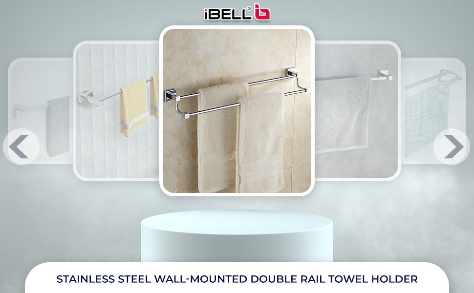 IBL 40-SS iBELL Stainless Steel Towel Rod | Wall-Mounted Double Rail Napkin Holder | Multipurpose Hanger Storage Stand | Bathroom & Kitchen Accessories 