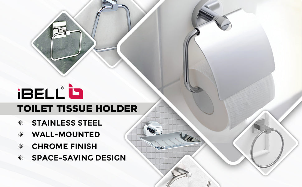 IBL 44-PS iBELL Toilet Paper Roll Holder for Bathroom | Stainless Steel Toilet Tissue Holder | Wall-Mounted Toilet Roll Stand | Bathroom Accessories - Chrome