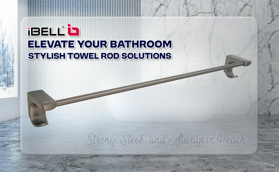 IBL 70-GH iBELL 57 cm (22.5-Inch) Wall Mount Stainless Steel Towel Rod with 2 Hooks for Loofah or Bathing Sponge | Anti-Rust Towel Rack for Bathroom | Dark Grey