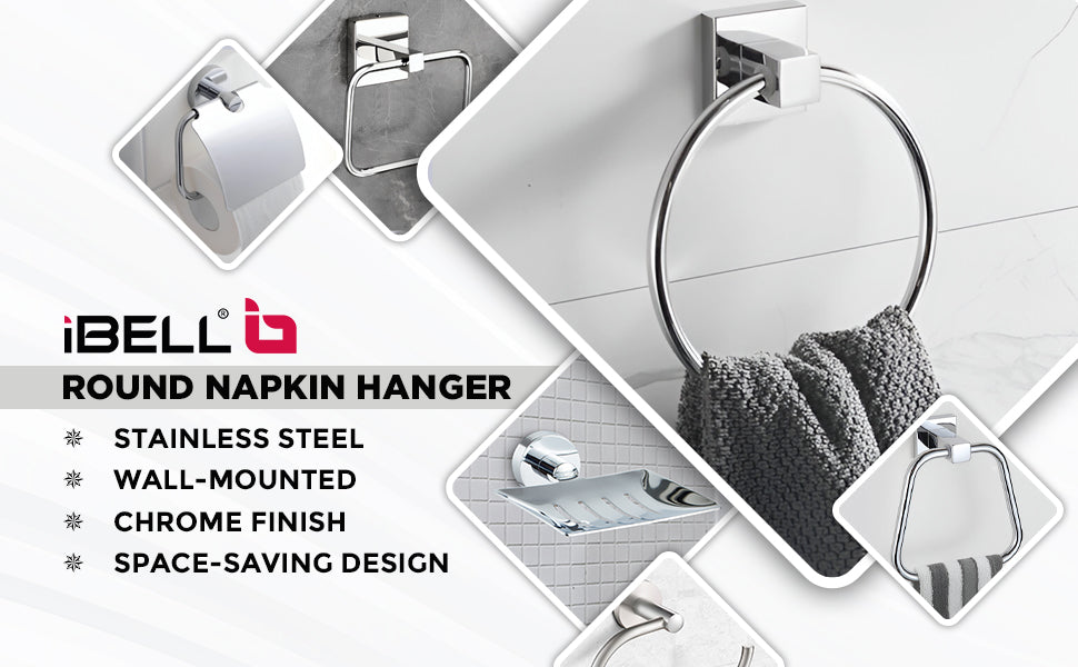 IBL 98-SH iBELL Round Towel Ring | Towel Holder for Bathroom, Kitchen & Washbasin | Napkin Holder with Chrome Finish - Silver