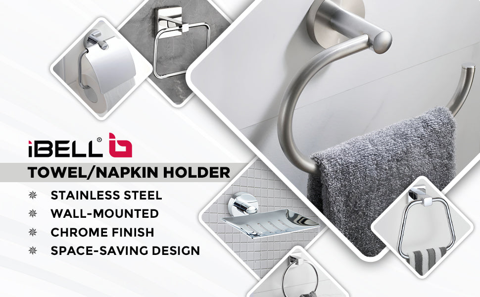 IBL 99-SH iBELL Towel Hanger for Wash Basin | Stainless Steel Napkin Holder for Bathroom | Hand Towel Hanger & Towel Ring | Bathroom Accessories - Chrome Finish (1 Piece)