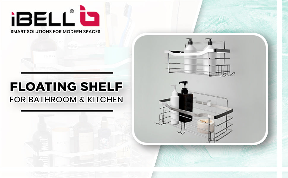 IBL FX 05 iBELL Wall-Mounted Floating Shelf, Pack of 2, Stainless Steel with Chrome Finish, Multi-Purpose Storage in Two Sizes for Kitchen, Bathroom, or Living Room