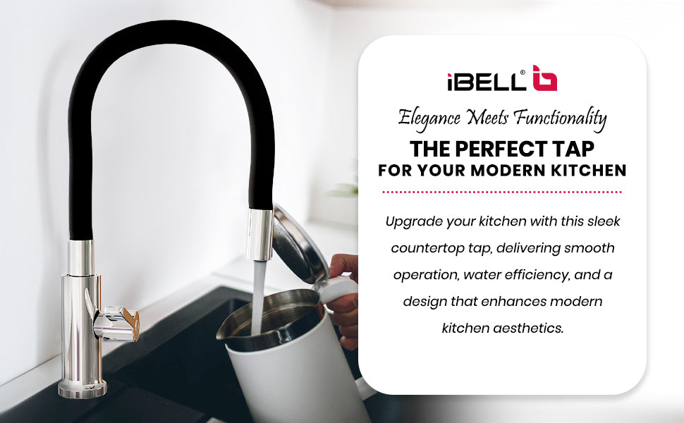 IBL 62-Z1 iBell Swan Neck Kitchen Faucet with Flexible Swivel Spout - Black & Chrome Finish