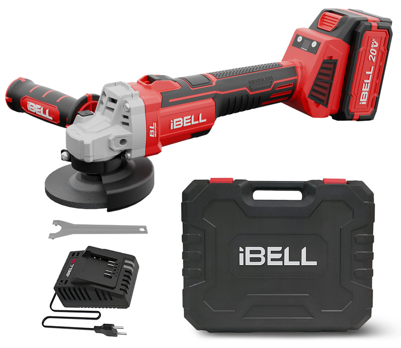 iBell BA20-25 Cordless Angle Grinder Brushless|20V Max|100mm/4inch Disc|3-Speed (5000/6500/8500 RPM)|4.0Ah Li-Ion Battery & Charger| Lightweight– Ideal for Cutting, Grinding, and Polishing