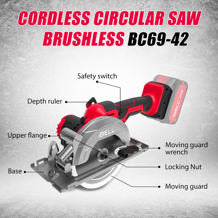 IBELL One Power Series BC 69 42 Cordless Circular Saw Brushless with 2AH Battery and Charger with 12 months warranty