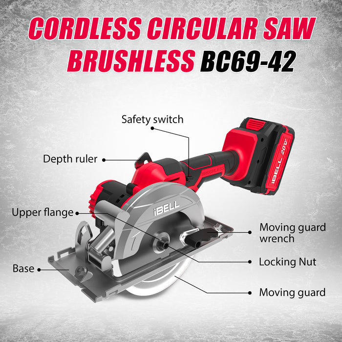 IBELL One Power Series BC 69 42 Cordless Circular Saw Brushless with 4AH Battery and Charger with 12 months warranty