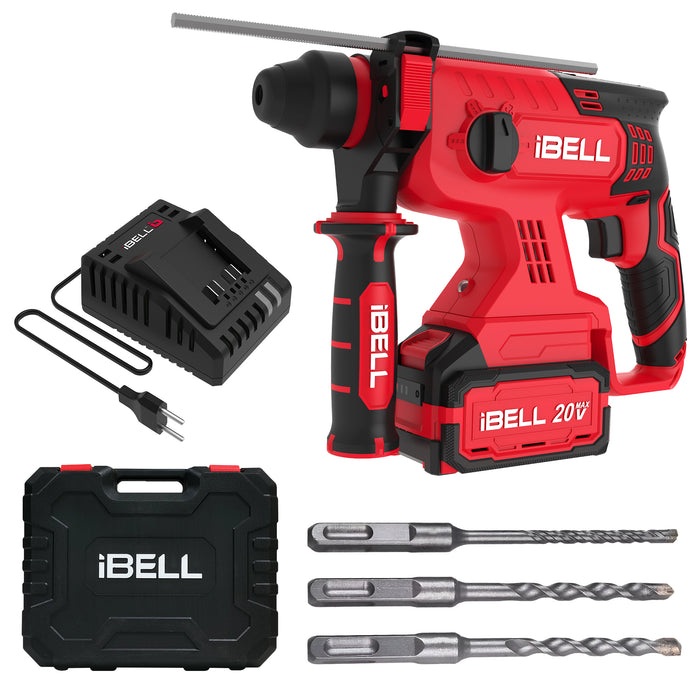 iBell BH22-47 Cordless Rotary Hammer Drill Brushless|20V DC Battery|13mm SDS Plus|0-1400 RPM|2.2 J Impact Energy|4 Modes for Concrete, Masonry, Wood, Steel|Includes 4Ah battery and charger in BMC box