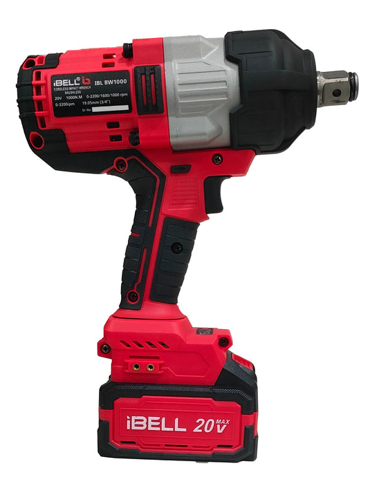 iBell BW1000 20V Max Cordless Impact Wrench Brushless|1000Nm|3/4" (19mm) Tool Holder|3-Speed(1000/1600/2200 RPM)|4.0Ah Li-ion Battery & Charger|Heavy-Duty for Automotive & Industrial Use