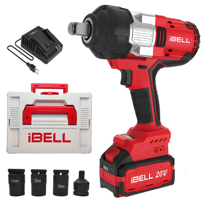 iBell BW1000 20V Max Cordless Impact Wrench Brushless|1000Nm|3/4" (19mm) Tool Holder|3-Speed(1000/1600/2200 RPM)|4.0Ah Li-ion Battery & Charger|Heavy-Duty for Automotive & Industrial Use