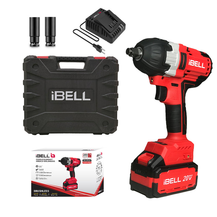 IBELL One Power Series Cordless Impact Wrench Brushless BW 20-50 20V 1/2" 500Nm 4Ah Battery & Charger+BMC BOX-12 months warranty