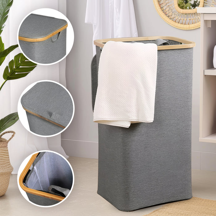 IBL 62-SB iBELL Laundry Basket With Lid Large Dirty Clothes Hamper Waterproof Collapsible Laundry Hamper-grey (41x33x70cm)