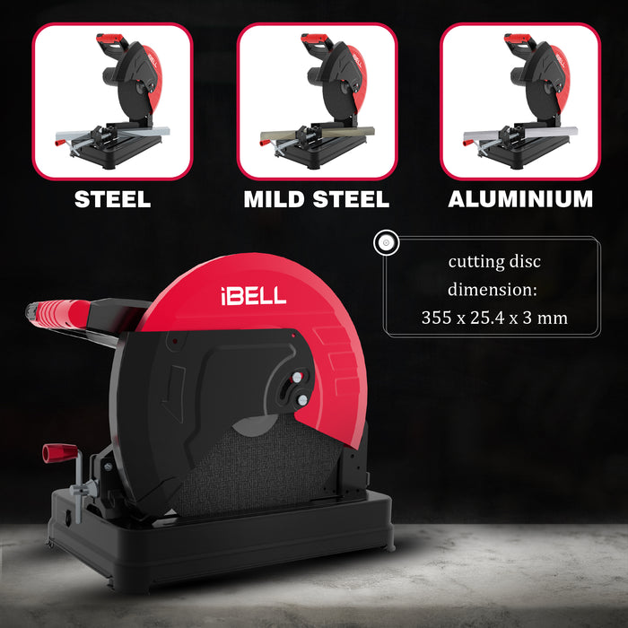 iBell CM35-43 High-Performance Cut-Off Saw/ Chop Saw Machine, 2400W, 4200 RPM, 14” Blade, Copper Armature, with Safety Lock and Side Handle