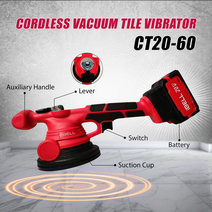 IBELL CT 20-60 20V, 15000 RPM Cordless Tile Vibrator with 2AH Battery and Charger +BMC BOX-6 months warranty