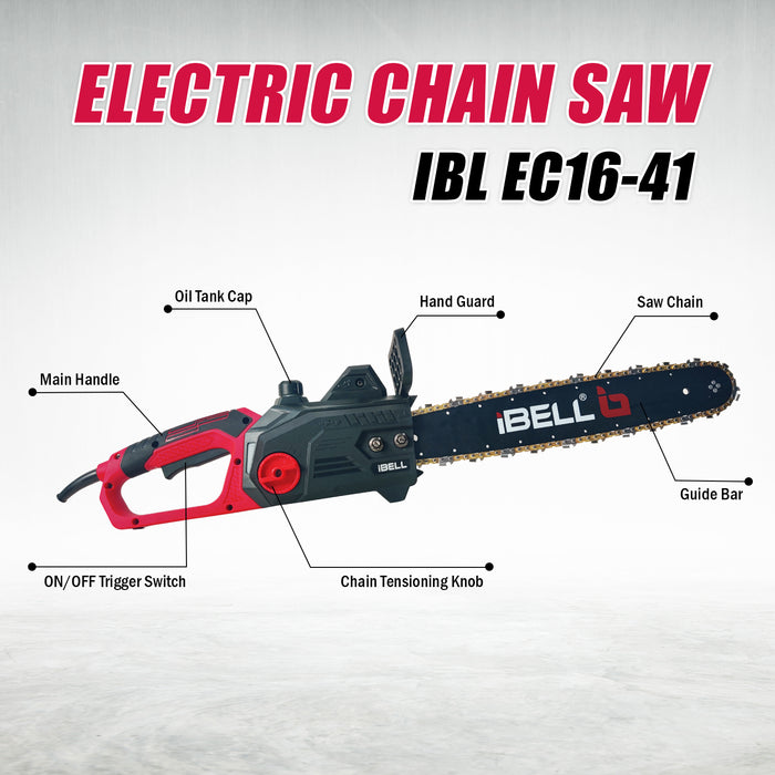 iBELL EC16-41 Electric Chain Saw, 1600W, 1200RPM, 16 Inch, Automatic Oiler - 6 Months Warranty